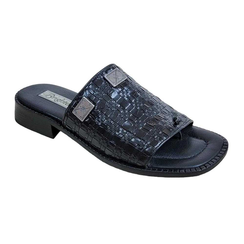 BRIGHTON Sandals Black Basket Weave Leather - 10 Narrow - Nearly New - Picture 12 of 16